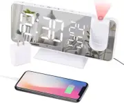 Projection Alarm Clock Digital Clock Radio USB Charger 7.3" LED Dual Alarm