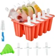 10 Cell Ice Cream Popsicle Frozen Mold Silicone Lolly Mould Ice Tray Cover Lid