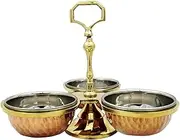 3 Bowl Condiment Dish Rack Bowl Set - Stainless Steel Copper Pickle Set - Condiments, Nuts, Ice Cream, Snacks, Candy Serving Bowls
