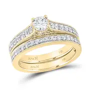 14k Yellow Gold Round Diamond Bridal Wedding Ring Set 3/4 Cttw (Certified)