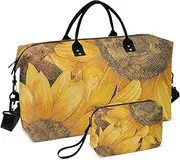 [ZRYSMY] Sunflowers Closeup Orange Duffel Bag for Traveling, Travel Bag Gym Bag, with Multiple Interior Pockets Shoulder Weekender Bag for Women Men with Toiletry Bag 20.5L x 1.9W x 13.8H