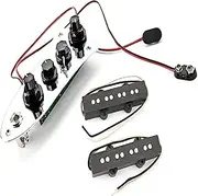 Labymos Jazz Bass Prewed Pickup Set， 5 Jazz Bass Pickup Neck/Bridge and Loaded Wed Control Plate with Black Knobs Set for 4 String Jazz Bass Musical Instrument