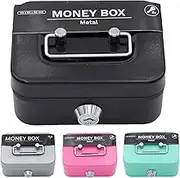 Small Cash Box With Lock And Slot - Locking Small Steel Cash Box without Money Tray, Metal Coin Bank Piggy Bank, Safe And Sturdy Petty Cash Tin Coin Bank With 2 Keys Gifts For Kids Adults (Black)
