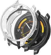 [2 Pieces] Case Compatible with Garmin venu 3s, Black High Transparency All-Round Protective Case with Screen Protector, [Anti-Smudge] [Scratch-Resistant] TPU Protective Case-Black Silver