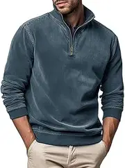 [Ryehack] 1/4 Zip Pullover Men's Casual Sweatshirt Long Sleeve Fleece Jumper Faux Leather with Zip S-2XL