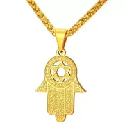 Hamsa Fatima Of Hand Pendant Chain Hamsa Necklace and Chain Religion Gold Color