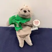 COCA-COLA 1998 Bean Bag Plush SEAL in Green Scarf MWT