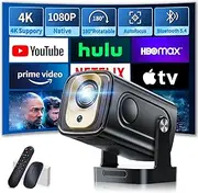 Projector 1080P with WiFi & Bluetooth Android Projector, Mini Projector 4K with 210° Rotating Stand, Portable Projector Native 4K Full HD Support Laptop/HDMI/USB/Automatic Keystone Correction, Black