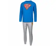 3 x Mens Superman Pyjamas Pyjama Tracksuit Adult Super Man Sleep Set - Blue/Grey