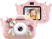 Blelsa 1080P Cute Digital Camera Camera 48Mp Hd Children Camera Selfie Camera for Boys and Girls with 2.0-Inch IPS Screen OTG Function Dual Lenses 32Gb Memory Card Birthday Festival Gift Pink