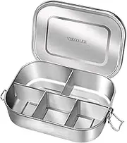 VIKCOLEE Stainless Steel Bento Lunch Food Box Container, 5-Compartment Large 1400ML Metal Bento Lunch Box Container for Kids or Adults with Lockable Clips to Leak Proof - BPA-Free - Dishwasher Safe