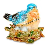 Nesting Bluebird Trinket Box, jeweled, enamel, NIB - Beautiful