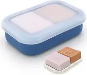 AIDIMMING Enhanced Leakproof Travel Soap Case,Shatter-Proof & Slip-Resistant Silicone Shampoo Bar Holder, Large Bar Soap Container with Draining Layer-Soap Saver Pad (Clear&Blue)