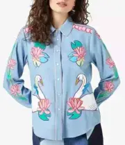 Gorman ♡ Swan Lake Chambray Shirt Kitsch Cowboy XS S Aus 8 US 4 NWT