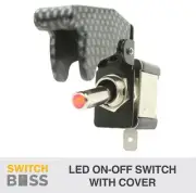 On/Off Toggle Switch RED LED Light w/ Carbon Style Missile Cover Heavy Duty SPST
