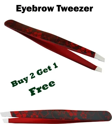 Professional Red & Black Eyebrow Tweezers Hair Beauty Slanted S.S Tweezer