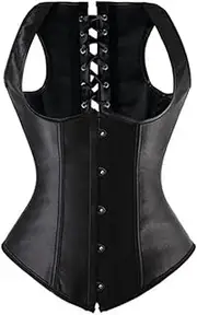 [SWEPER] Women'S Bustier Corset Top - Gothic Steampunk Leather Cupless Underbust Corset Vest Top Bustiers Corselet Plus Size Black S-6Xl