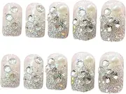 Healvian 24pcs Women Girls Fake Nails Silver Nail Pieces Diy False Nails Kit Press on Nail Tips