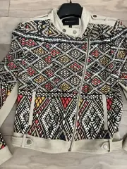 BCBGMAXAZRIA Ziggy Moto Woven Blazer Jacket Aztec Pattern Size M EUC