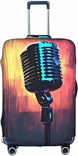 [Pvinnk] Microphone with Music Note Print Protective Luggage Cover Elastic Washable Suitcase Protector Travel Gear Protector, White, X-Large