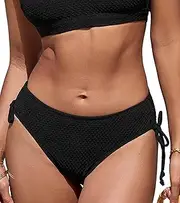 [CUPSHE] Women's Bikini Bottom Mid Waisted Textured Side Tie Bathing Suit Bottom