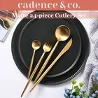 Cadence & Co 24Pcs Stainless Steel Cutlery Set Matte Gold Finish Complete Dining