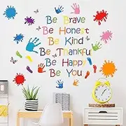 Paint Splatter Decorations Handprint Wall Stickers with Inspirational Quotes Be Brave Honest Kind Thankful Happy Wall Decals for Kids Room Infant Daycare Classroom Wall Decor