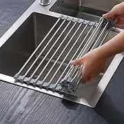 ViWaVee Dish Drainer Dishes, Foldable and Removable Dish Drainer Over The Sink, Dish Drainer Mat, Dish Drainer Sink for Cups, Fruit, Vegetables, Supe Kitchen Organiser (Grey (43 x 35))