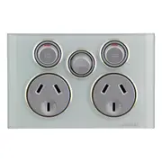 Clipsal Saturn Double Powerpoint with Removable Extra Switch Ocean Mist