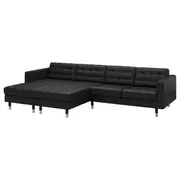 LANDSKRONA 4-seat sofa with chaise longues, Grann/Bomstad black/wood