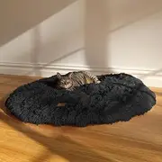 Round Padded Lounge Pet Mat, Soft Cozy Crate Dog, Puppy & Cat Bed, Removable Waterproof Cover, Machine Washable, Plush Anti-Slip Base, Pillow Cushion Pad, Sofa Protector, Charcoal, Small 60cm