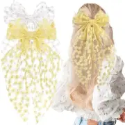 2PCS Hair Bows for Women Girls, White Yellow Big Lace Tulle Bows White+Yellow