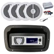 Pyle Marine Radio,Adapter,Spa Bezel,Antenna,Amp,Kit, 4x 6.5" 120W White Speaker