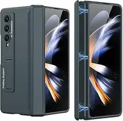 [PUROOM] for Samsung Galaxy Z Fold 4 Case Hinge Coverage Protective Case with Built-in Kickstand PC Magnetic All-Inclusive Shockproof Cover for Samsung Galaxy Z Fold 4 5G (Green 02)