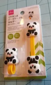 Daiso Brand: Set Of 2 Panda Bear Cable Organization Holders w/ Snaps - Brand New