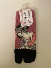 Women’s Japanese Ukiyoe Pink Tabi Socks Size 6-8 Geisha Design