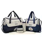 GGP Dark Blue 5 Piece Mommy Bag Set Large Capacity Diaper Bags For Baby Travel, Tote And Shoulder Bags With Insulated Bottle Holder And Snack Bag