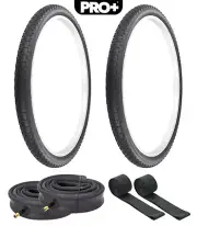 PRO+ BICYCLE TIRES 26 x 1.75 BLACK P-104A COMP III W/HEAVYDUTY TUBES & RIMSTRIPS