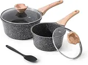 Kordisen Sauce Pan Set with Lid, 1.5QT & 2.5QT Non Stick Small Pot with Granite Coating, 5-Piece Cookware Set, PFOA/PFOS Free