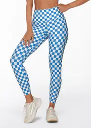 [Lorna Jane] Speedway Excel Ankle Biter Leggings in Print, Size - Large L Cornflower Checkerboard Print