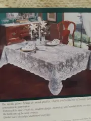 New Vintage Quaker Lace #44421 Lace Tablecloth Oblong 60"×84" Beige