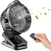 8000 mAh Mini USB Clip Fan Battery, 13 cm Small Table Fan with Remote Control, 5-Speed, LED Display, 360° Rotation, Rechargeable Battery, Portable Table Fan for Home, Office, Camping, Pushchair