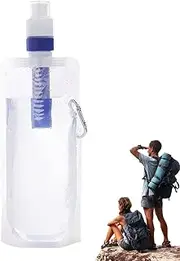 Foldable Water Filter, Water Purifier Bottle, Reusable Squeeze Water Filter Canteens Water Bag Bottle with Filter Leak Proof for Backpacking
