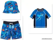 NWT GYMBOREE SEALIFE SWIMSUIT RASH GUARD TOP AND REVERSIBLE SUNHAT 12-18 MTHS