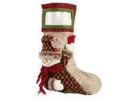 C324 Christmas Decoration Socks Snowman Checkered Cotton Linen Gift Bag Pendant Christmas Bag Candy Gift Bag for Christmas Party
