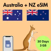 Australia + New Zealand Prepaid Travel eSIM Card 3GB Data 4G Lte 30 Days