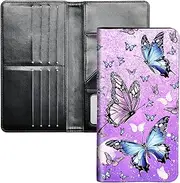 [SichKards] Ultra Slim Wallet for Women - PU Leather Travel Wallet with RFID Protection,Large Capacity Credit Card Holder for Cash,Tickets,Passport, Butterflies Purple, 7.95" x4.33" x0.9", Classic