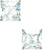 [JewelryWeb] 14k White Gold 10x10mm Square CZ Simulated Diamond Basket Set Earrings Stud Earring for Women