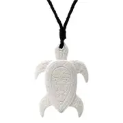 Bovine Bone Necklace Maori Style Mask Engraved Turtle Pendant - 81stgeneration