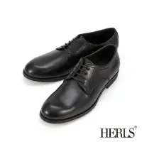 在飛比找momo購物網優惠-【HERLS】男鞋系列-全真皮基本款素面休閒德比鞋(黑色)